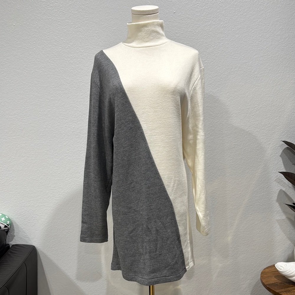 Zara Gray and Cream Turtleneck Dress